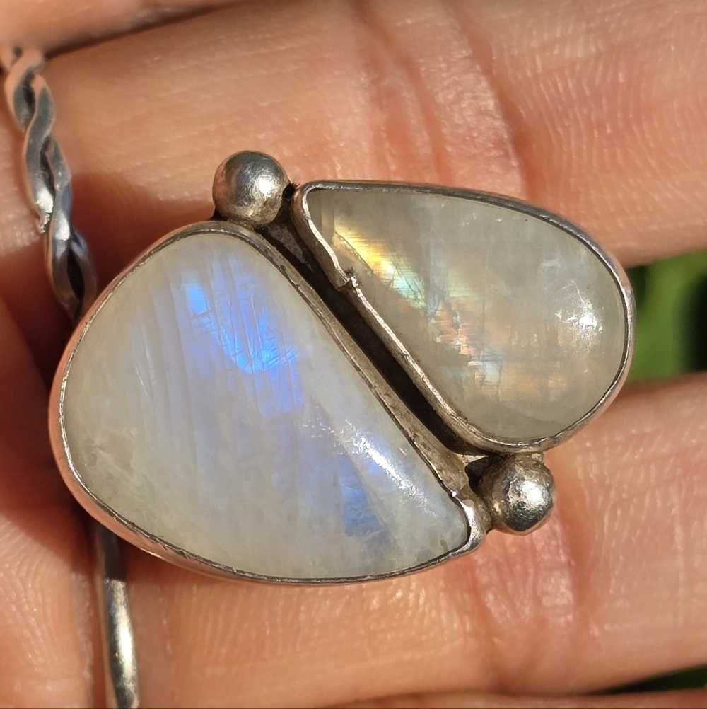 Artisan handmade Aesthetic Arrest 925 sterling silver double moonstone ring